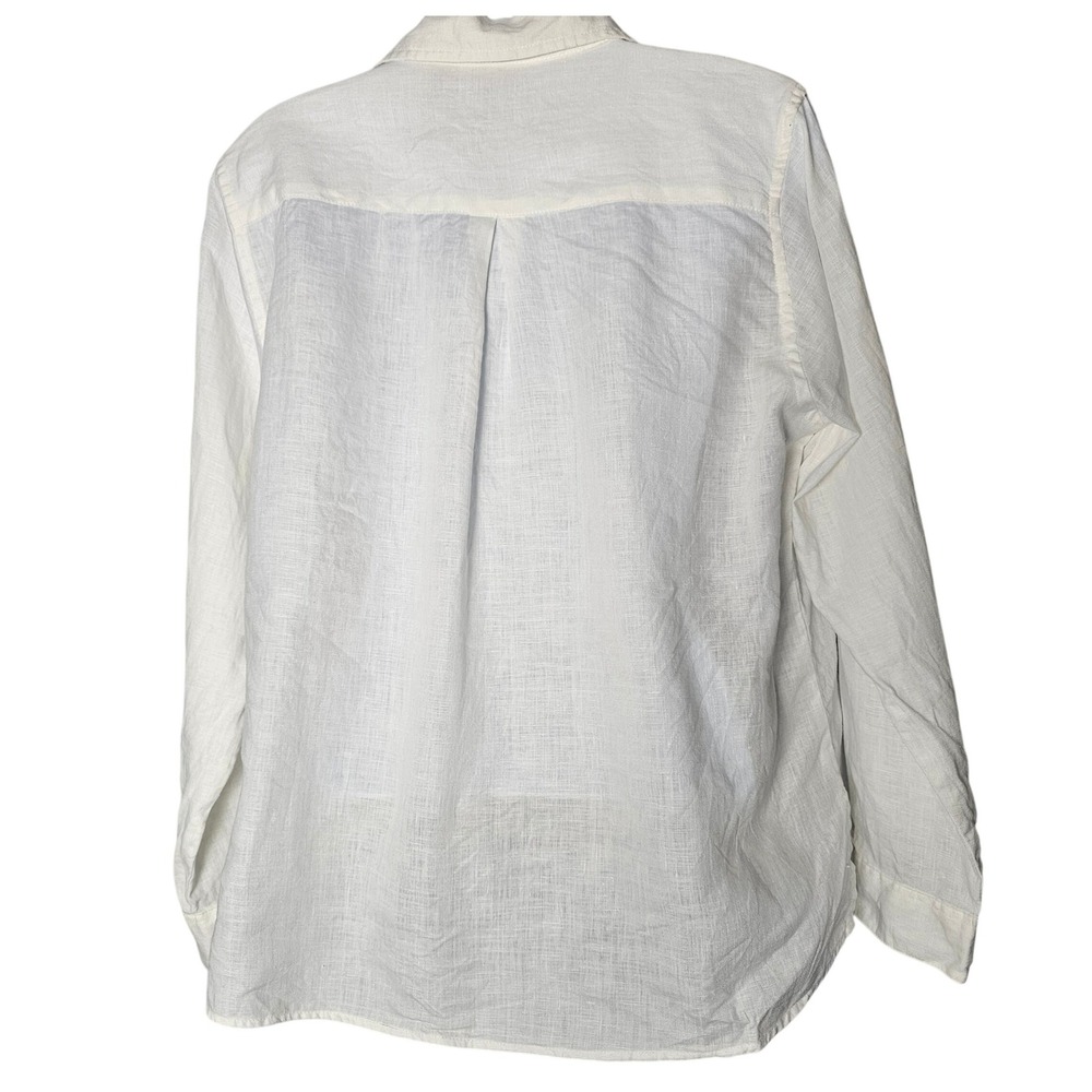 L.L.Bean Womens M Petite 100% Linen White Button Down Shirt Coastal Summer - Picture 10 of 11